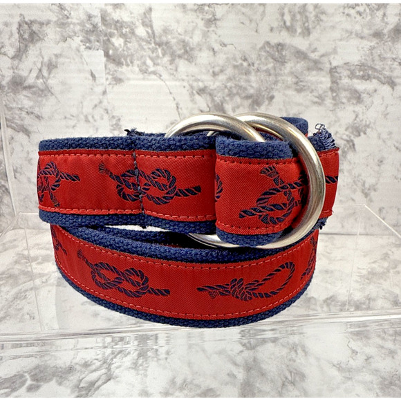 Polo Ralph Lauren Vintage O Ring Nautical Knots Sailing Blet One Size Red Navy - Picture 1 of 11
